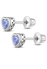 exquisite silver 5mm heart screw back baby June birthstone earrings
